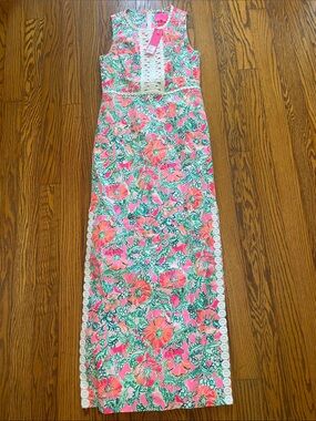 Lilly Pulitzer Pink & Green Floral Dress with White Trim